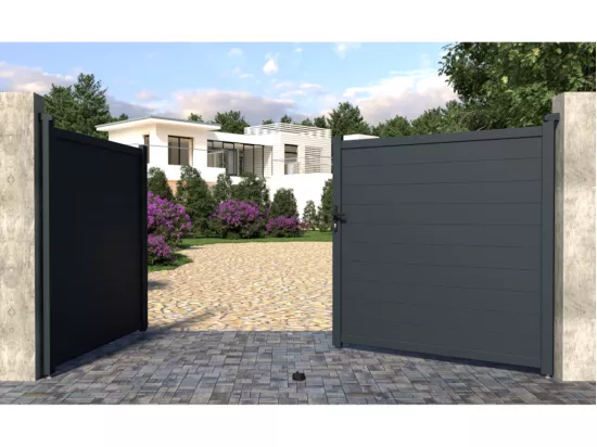 Portail électrique battant aluminium plein L355 x H181 cm anthracite - NAZARIO