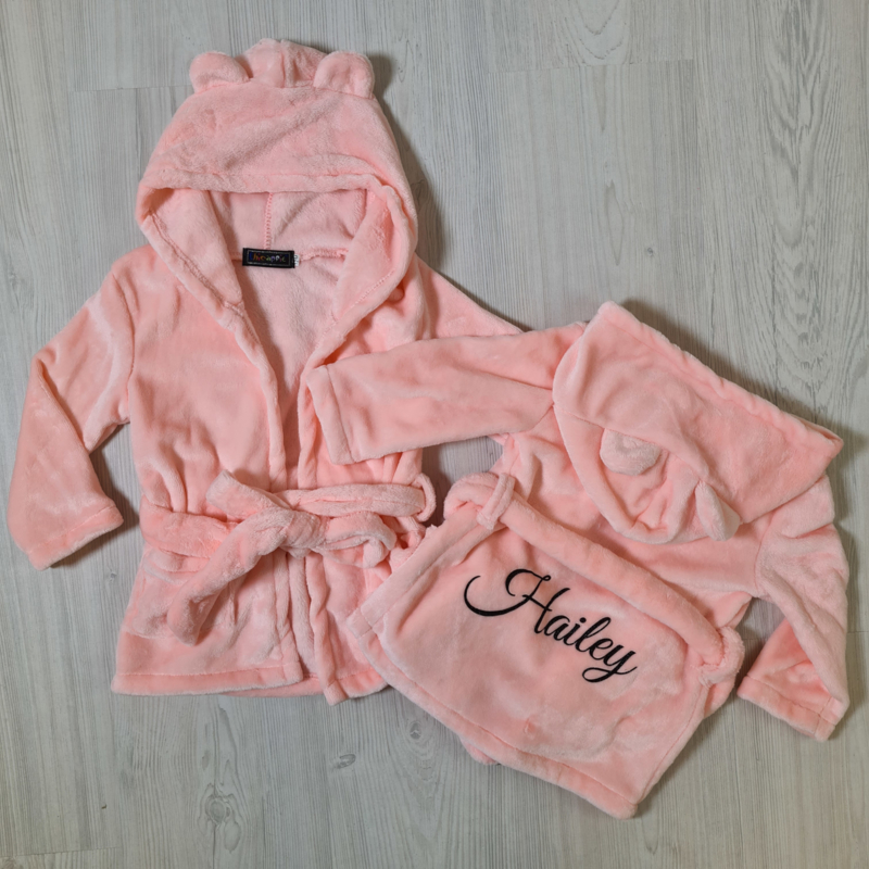 Baby badjas - roze (gepersonaliseerd)
