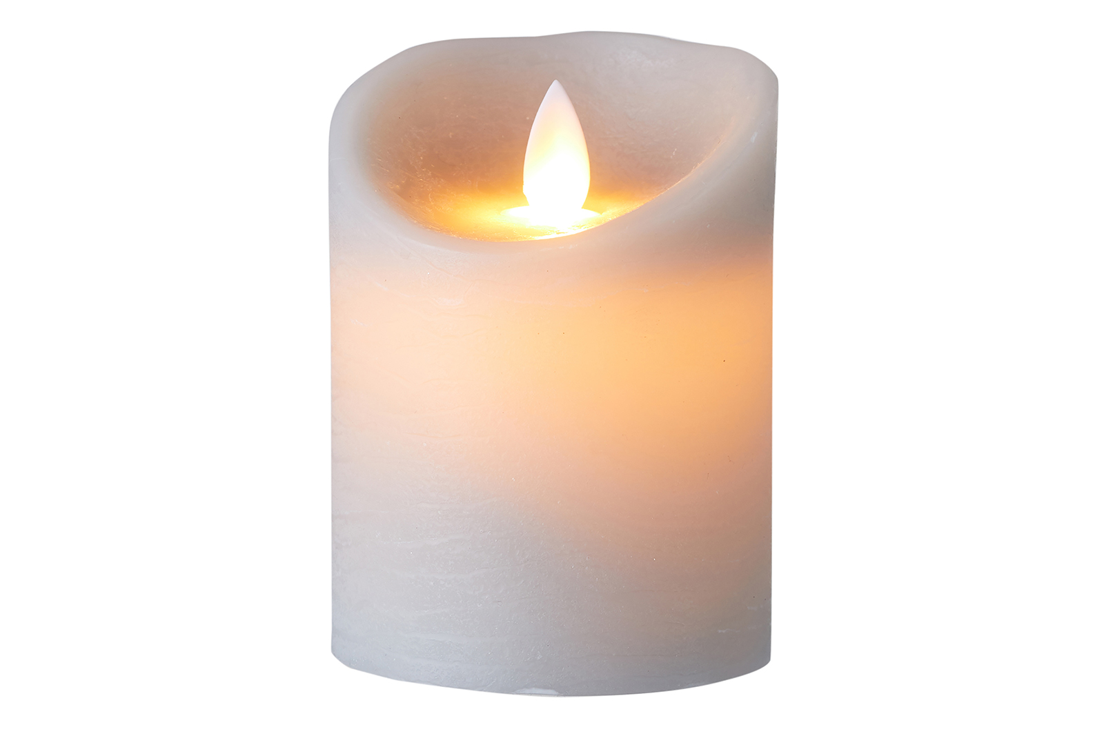 LED kubbelys Grå med bevegelig flamme. H: 10 cm. Batterier 2xAA ikke inkludert.