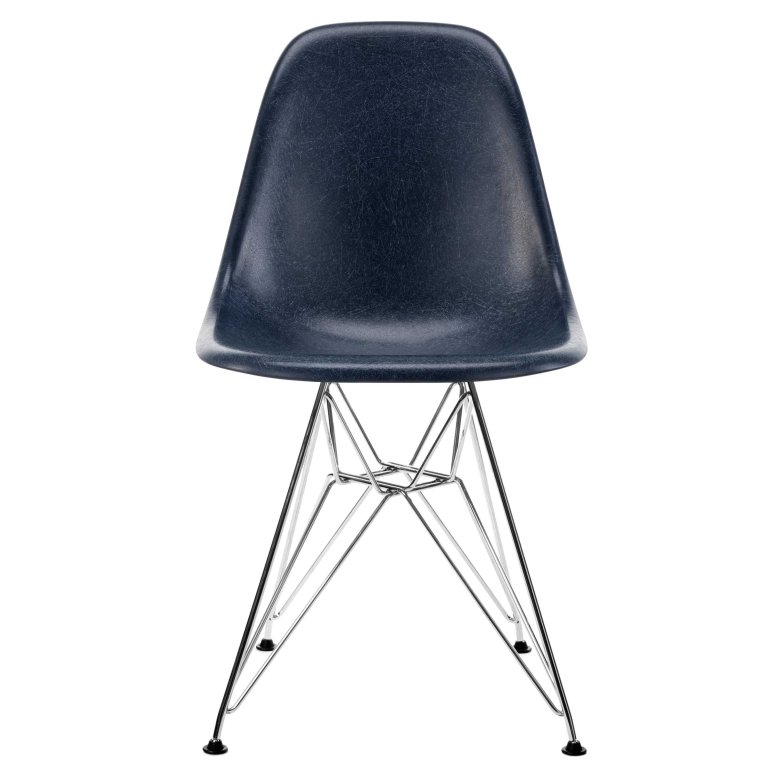 Vitra Eames DSR Fiberglass stoel chroom onderstel, navy blue