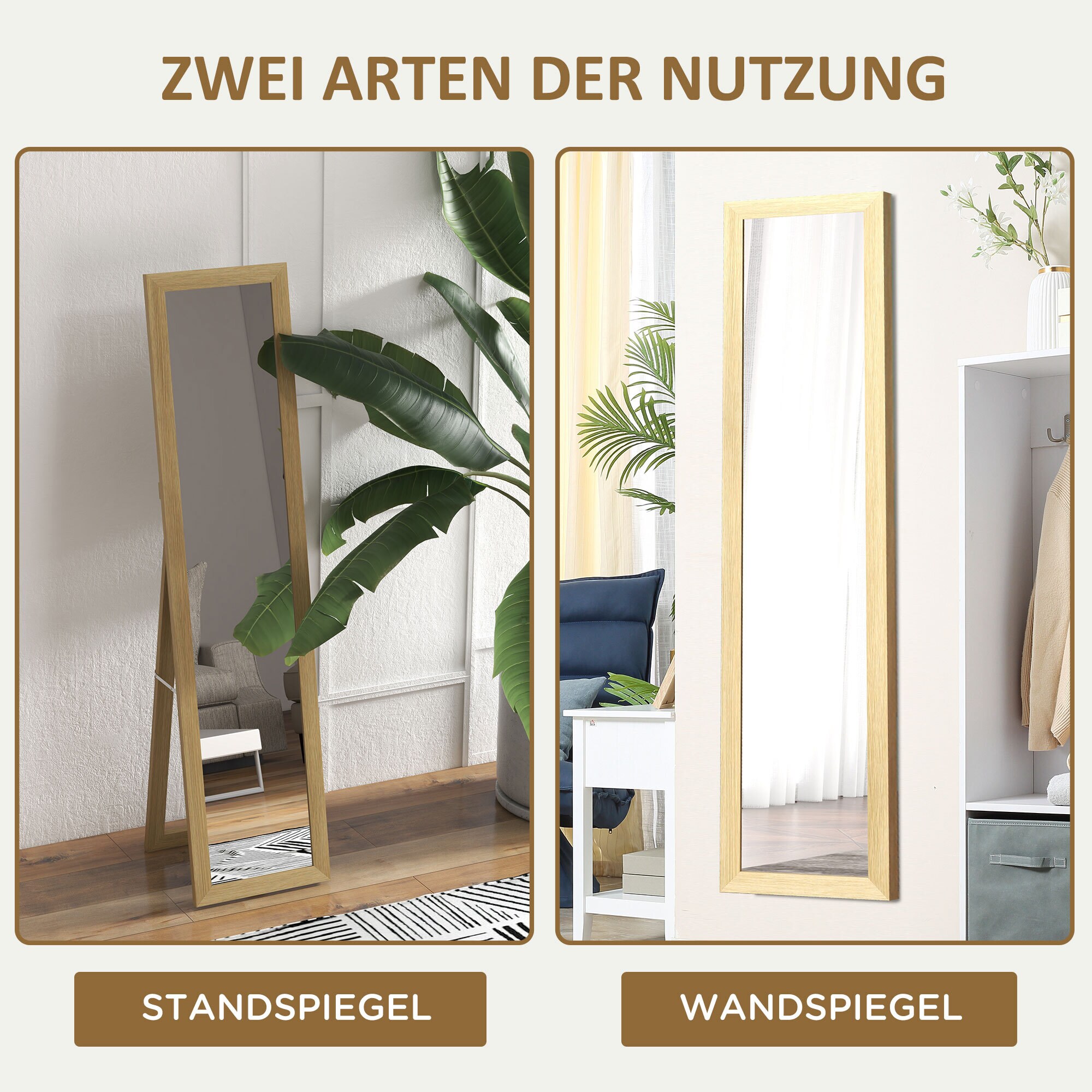 HOMCOM Ankleidespiegel mit Standfuß grau 37L x 40B x 155H cm