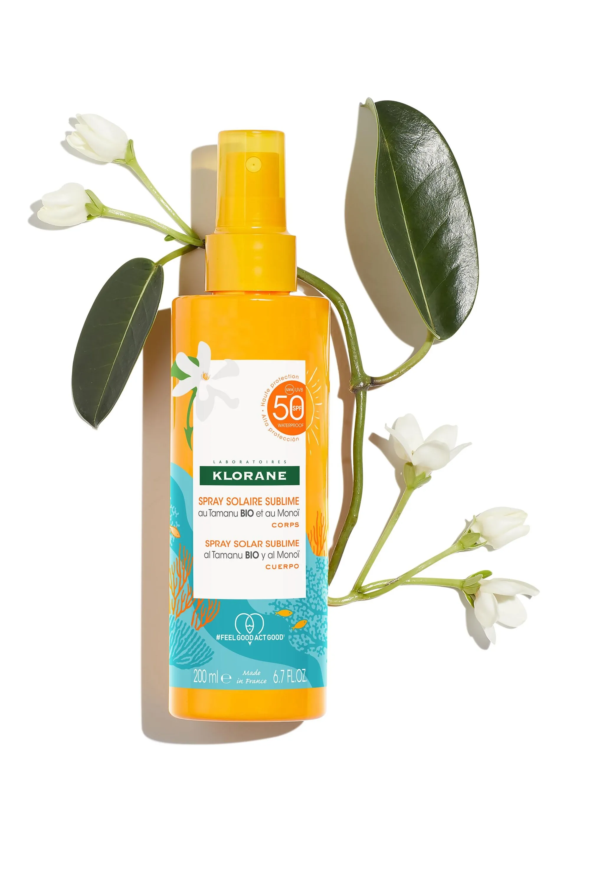 Klorane Spray solaire SPF50 au Tamanu bio et au Monoï-200 ml