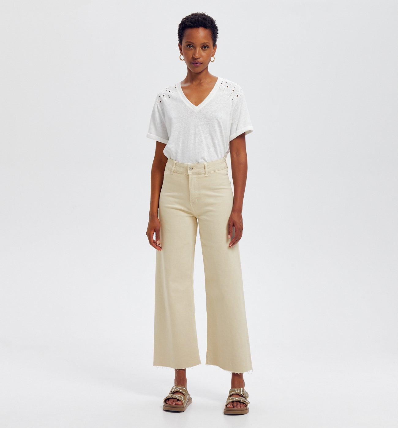 Pantalon taille haute raw cut - Beige