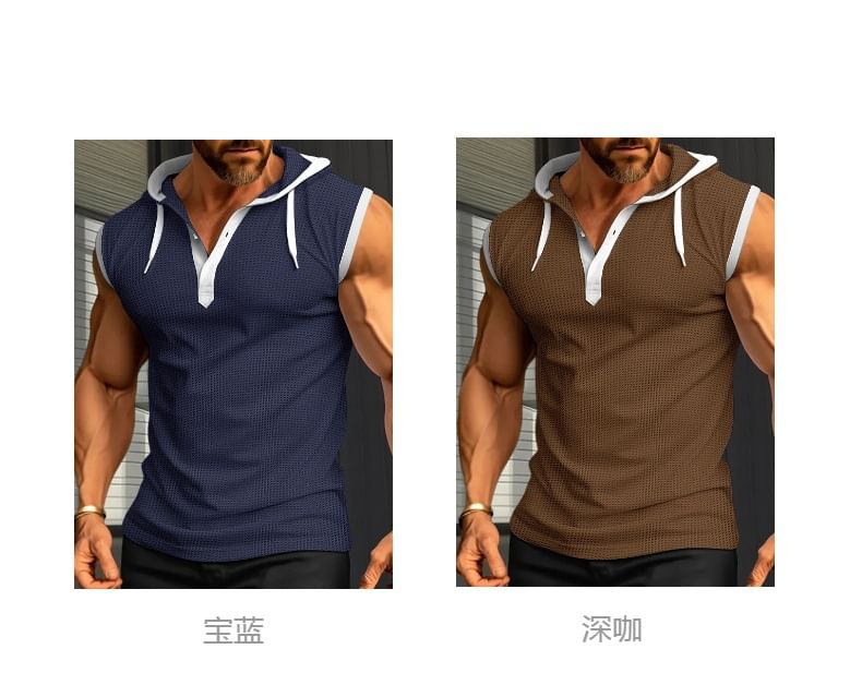 Dubbel wit - Henley tanktop met contrasterende rand en capuchon