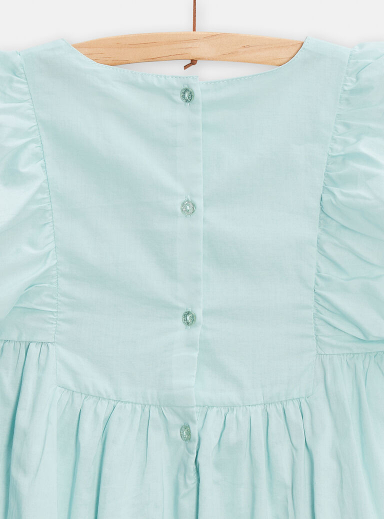 Robe vert d'eau à broderies fleuris pour fille