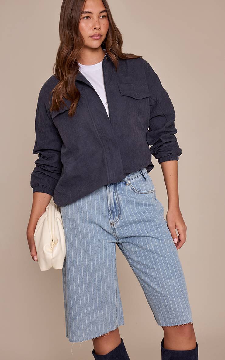 Bleu Clair Short En Jean Long À Rayures Tennis