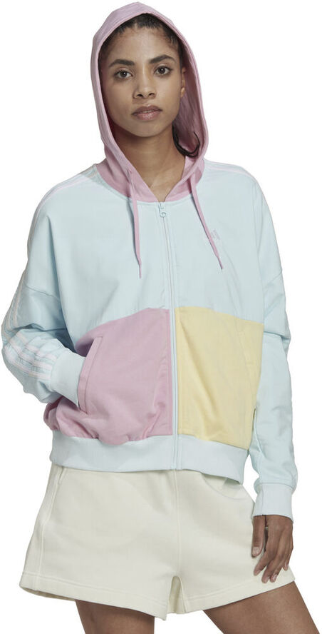 adidas Essentials 3-Stripes Colorblock Full-Zip hættetrøje Blå