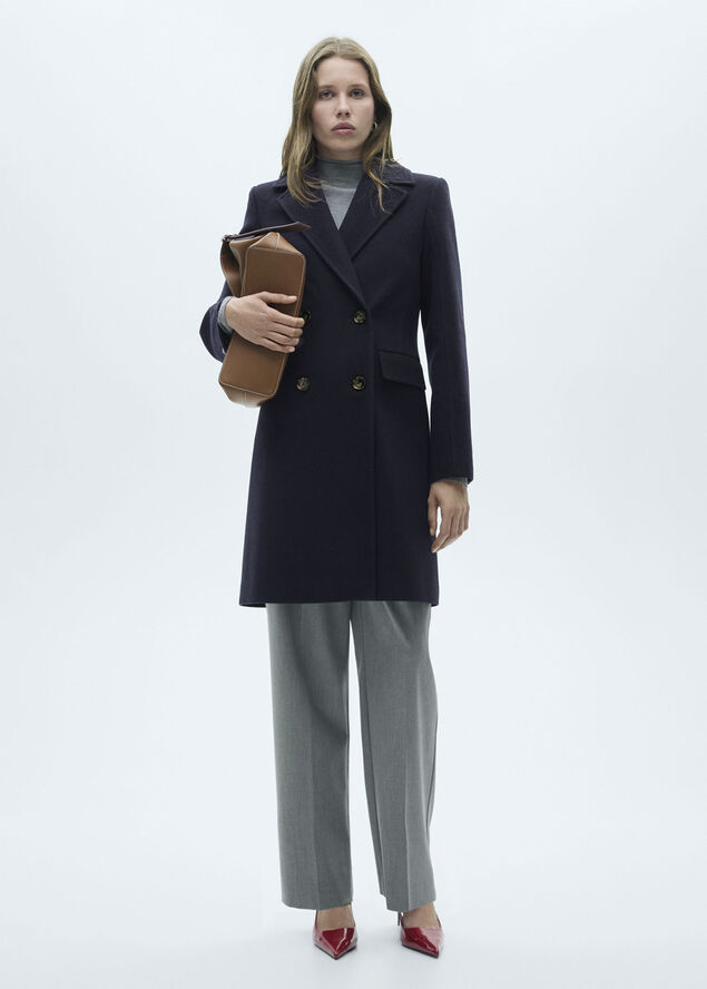 MANGO Double-breasted wool coat Navy