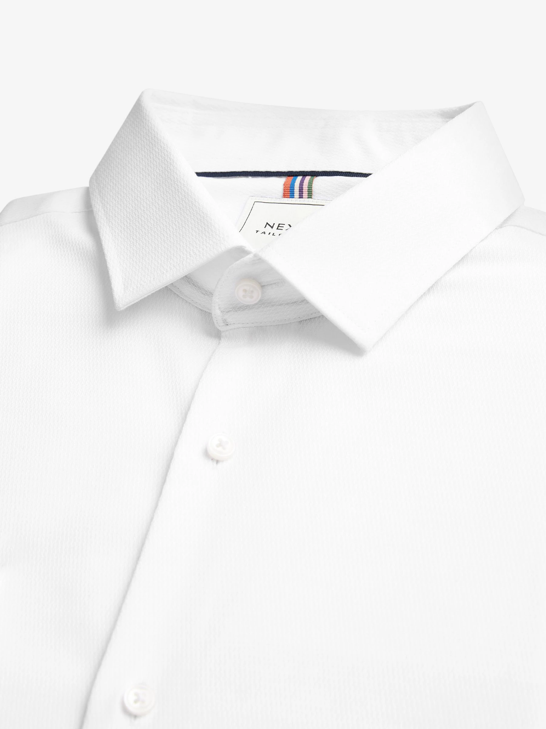 Wit - Normale Pasvorm - Onderhoudsvriendelijk, getextureerd, slim fit overhemd met enkele manchet