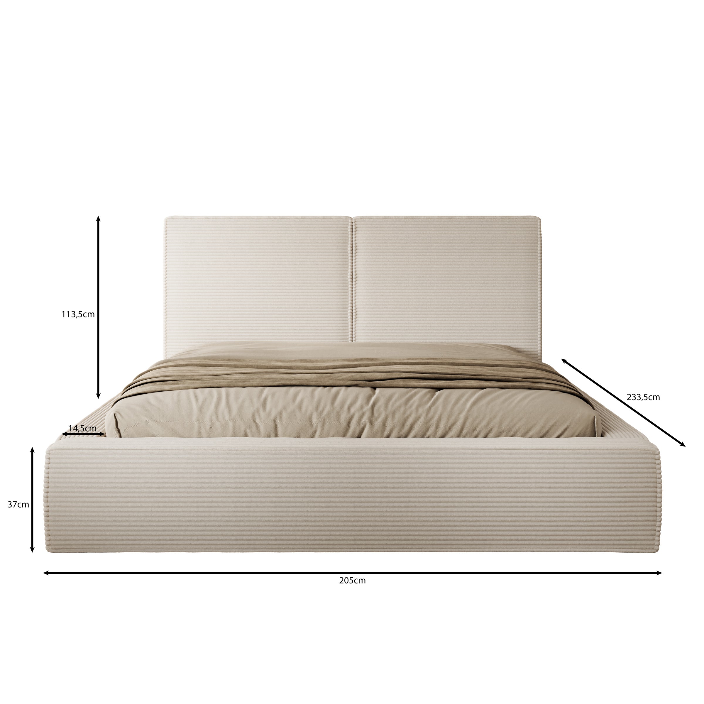 Jarviz - Tweepersoonsbed - Beige ribstof - 180x200 cm