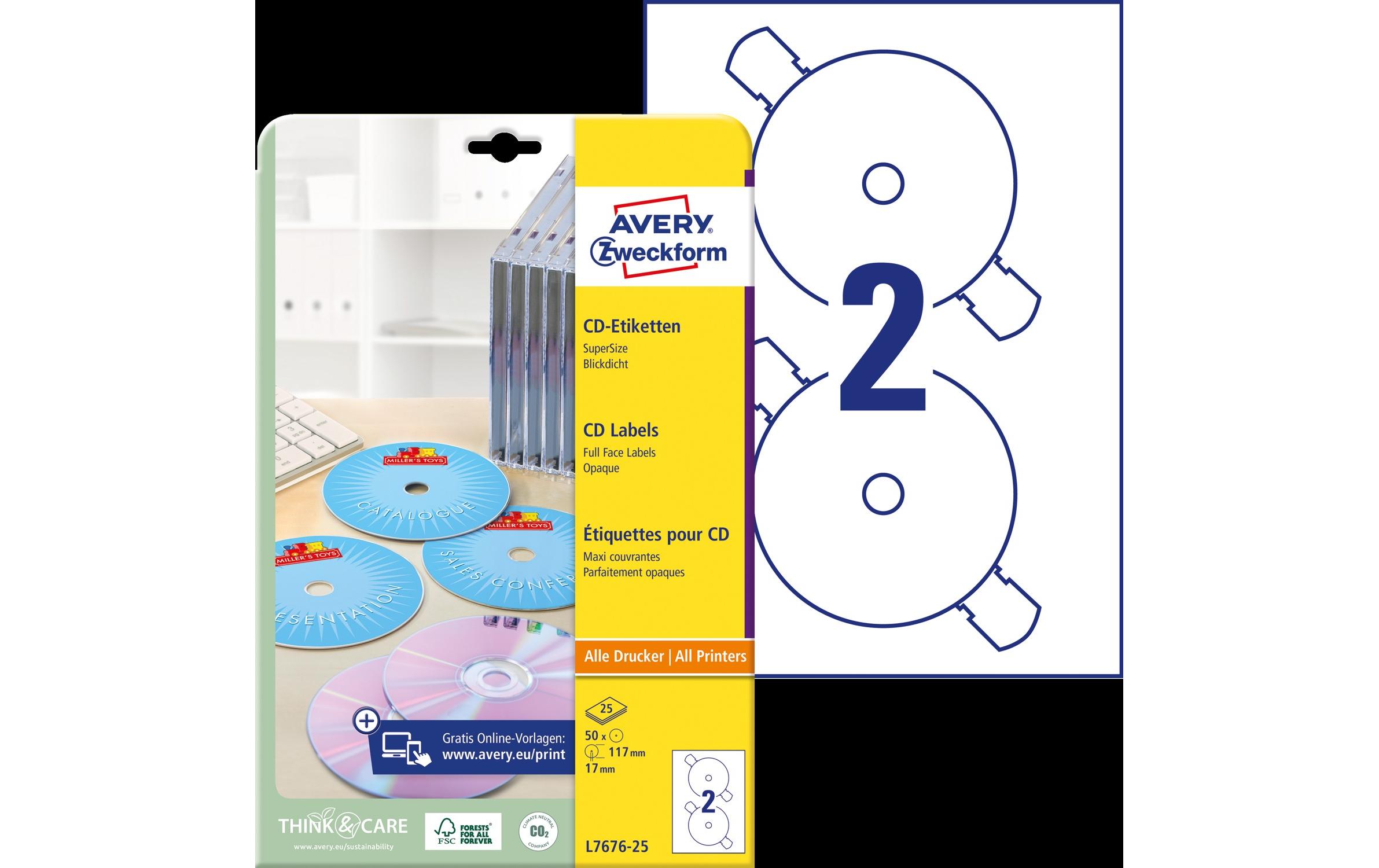 CD-Etiketten L7676-25 Ø 117 mmBedruckbare, permanent haftende CD-Etiketten