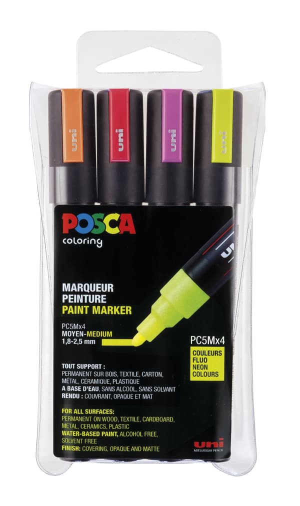 Posca Marker Set 4-p Neonfarger PC-5M Spiss 1,8-2,5 mm