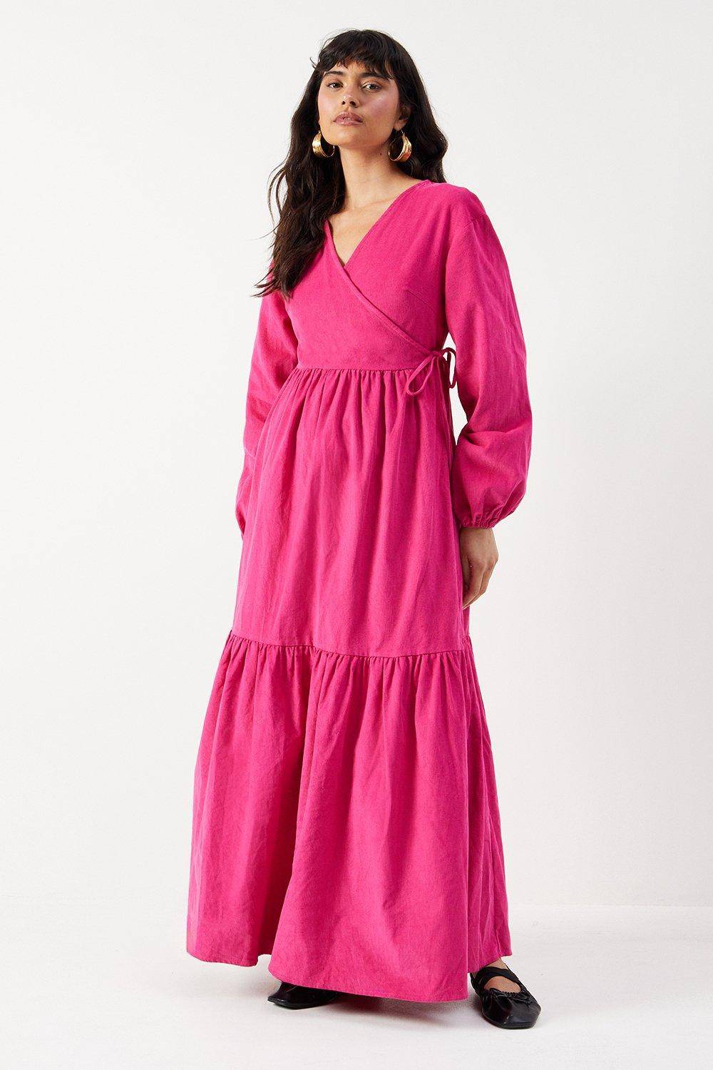 Warehouse Robe Midi Portefeuille en Velours Côtelé Baby