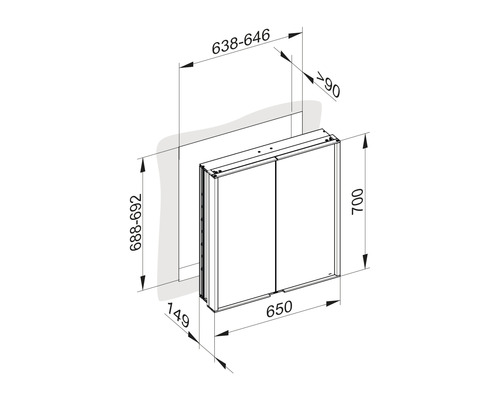 KEUCO Royal Match spiegelkast 65 x 15 x 70 cm zilver 2-deurs LED IP 20 inbouw