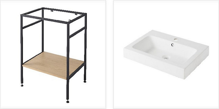 Console pour vasque à poser GoodHome Duala métal noir 60 cm + plan vasque blanc GoodHome Duala 60 cm