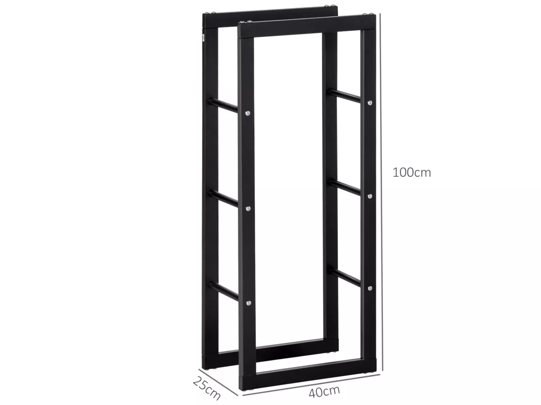 Etagère porte bois de cheminée porte-bûches design contemporain charge max. 100 Kg dim. 40L x 25l x 100H cm métal noir
