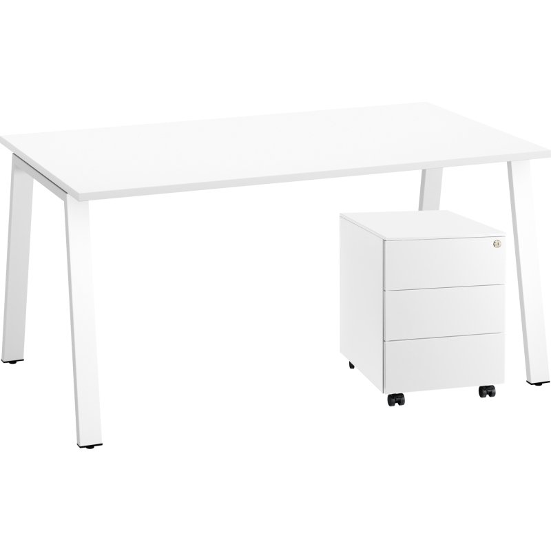 Pack bureau Ecla L 160 x P 80 cm + caisson mobile métal 3 tiroirs