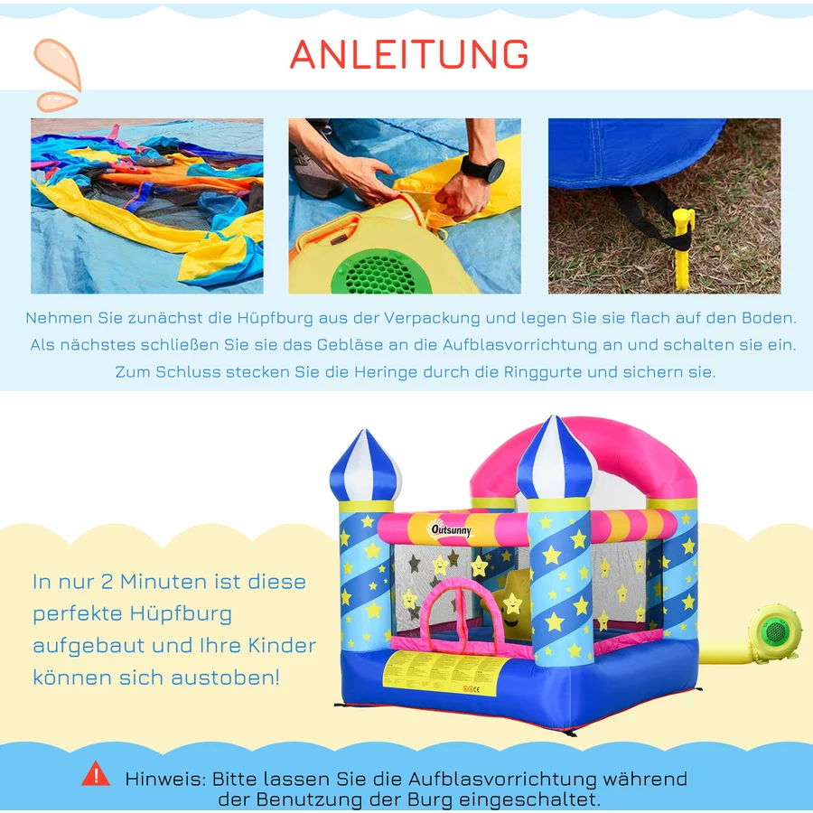 Outsunny Kinderhüpfburg im Schloss- und Sternen Design bunt
