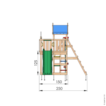 Speeltoestel Jungle Gym Nomad douglas met glijbaan donker groen en 2-klimrek module