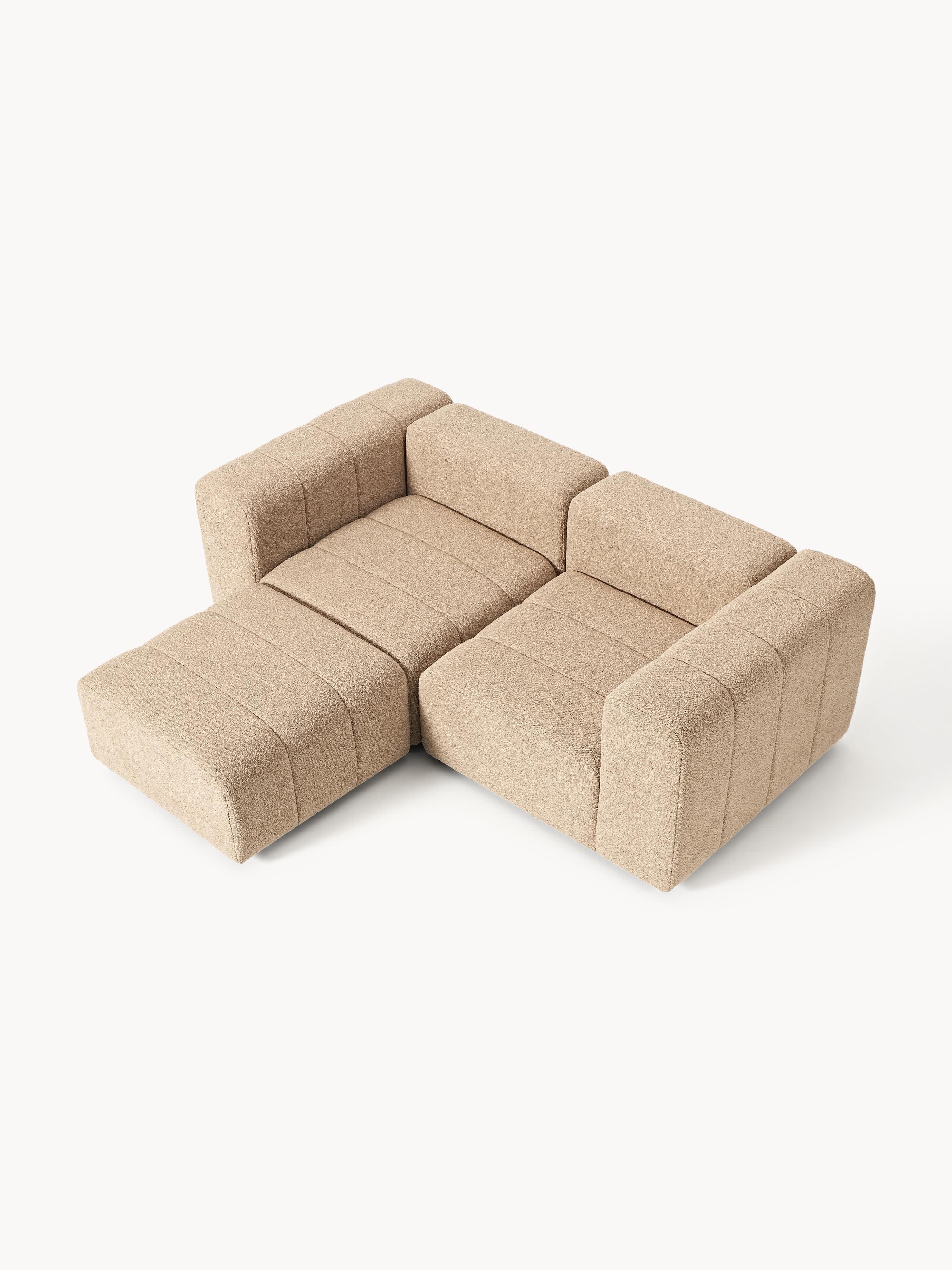Modulaire bouclé bank Lena (3-zits) met poef (links/rechts)