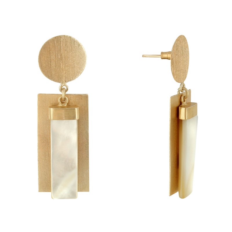 Boucles d'Oreilles Laiton Doré Disque et Rectangle Coloré