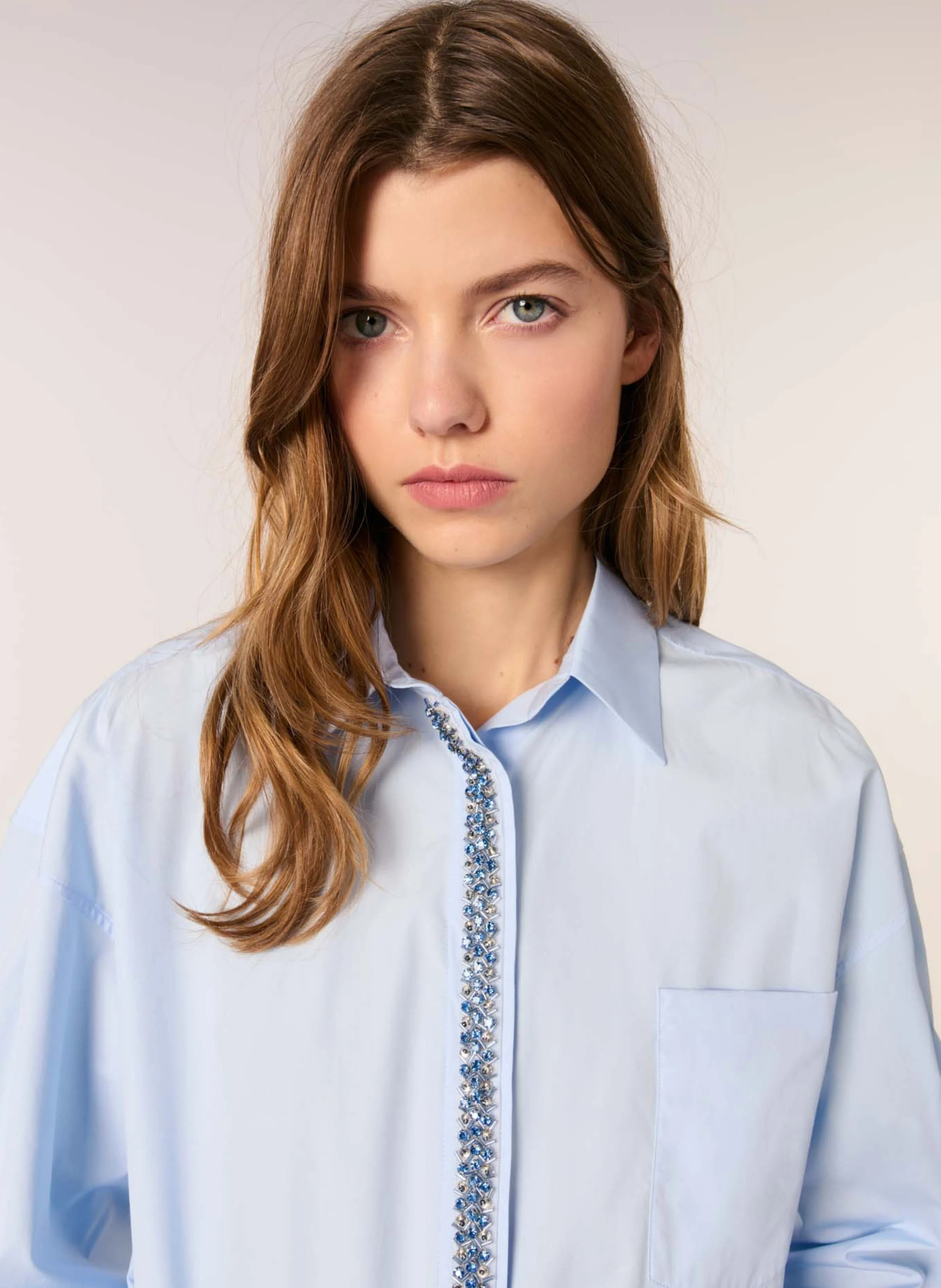 Chemise col classique en coton | Bleu