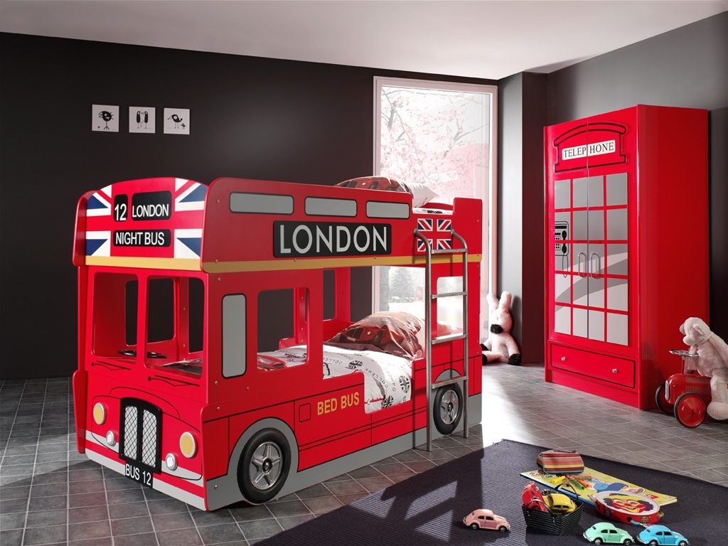 Etagenbett LONDON BUS - rot - 2x 90x200 cm