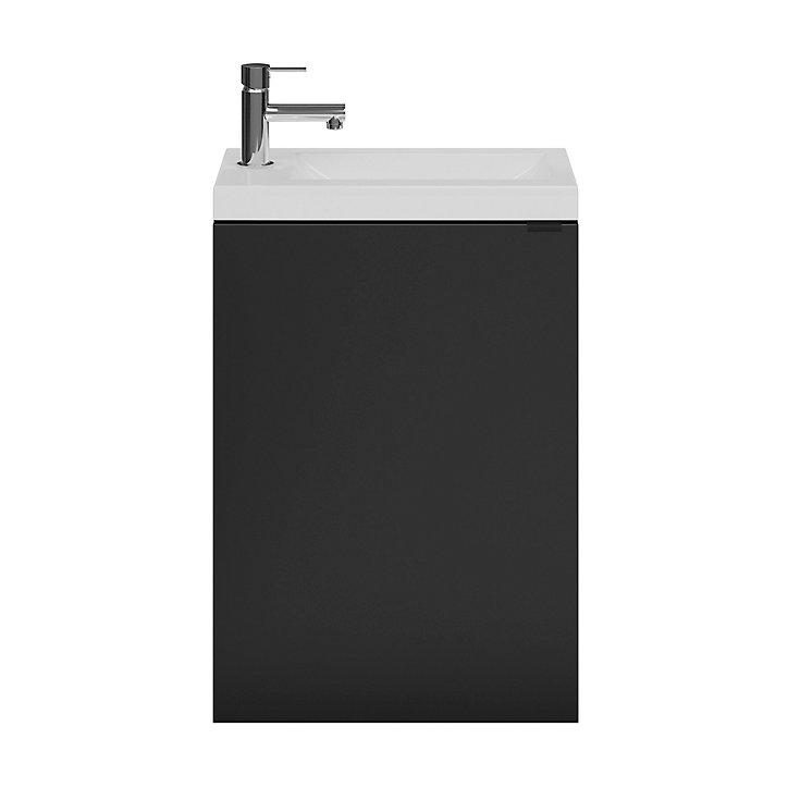 Ensemble lave-mains l.45 cm meuble à suspendre Imandra noir mat + plan vasque résine blanc