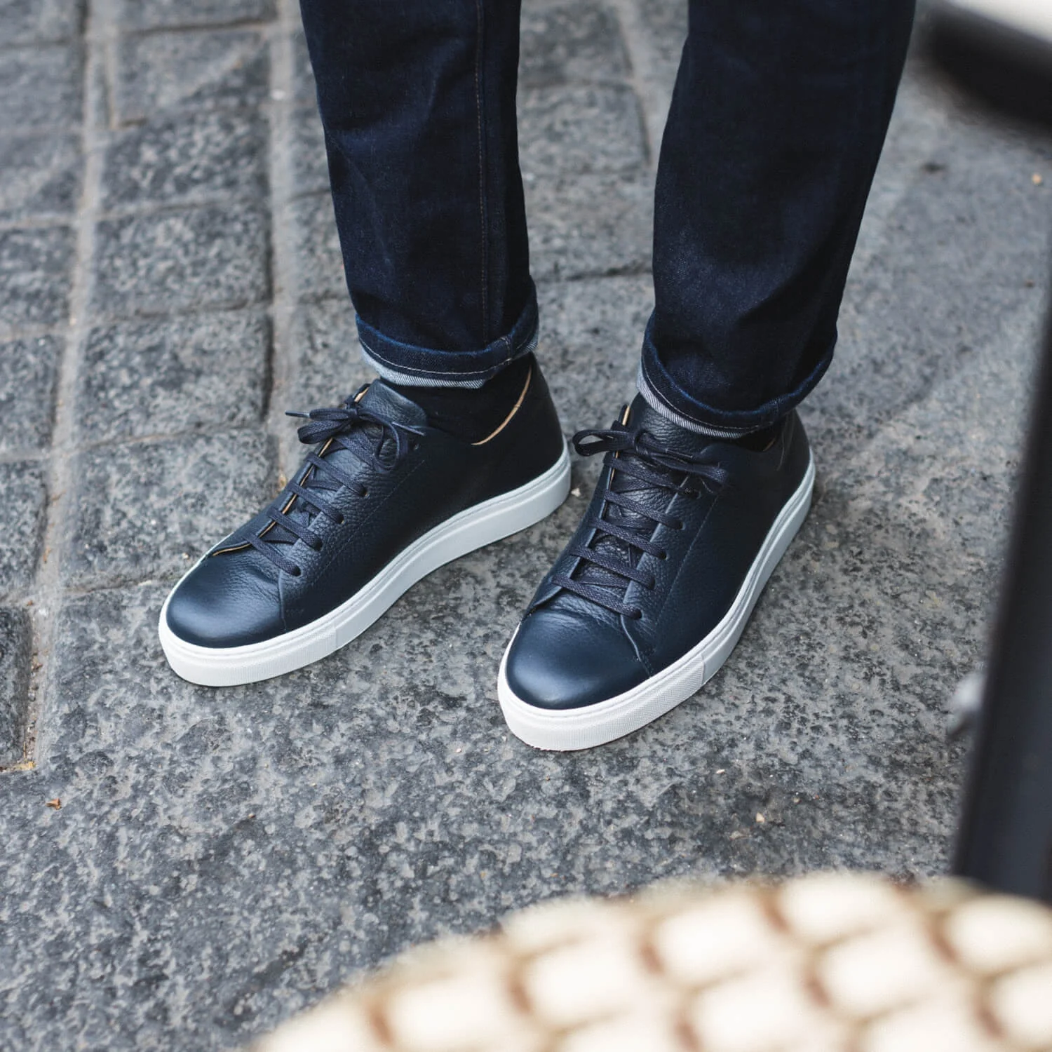 Kooper-Sneakers / Basket en cuir grainé marine