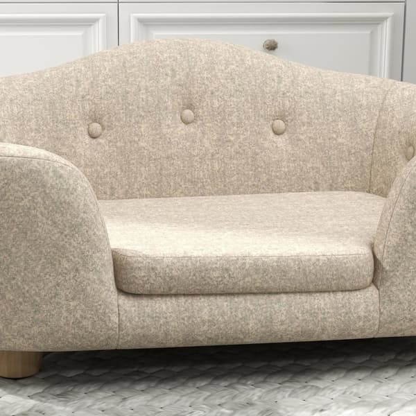 Hundesofa baklomme plysjtrekk med pute, katteseng, egnet for små hunder, furu, 70 x 47 x 30 cm, kremhvit