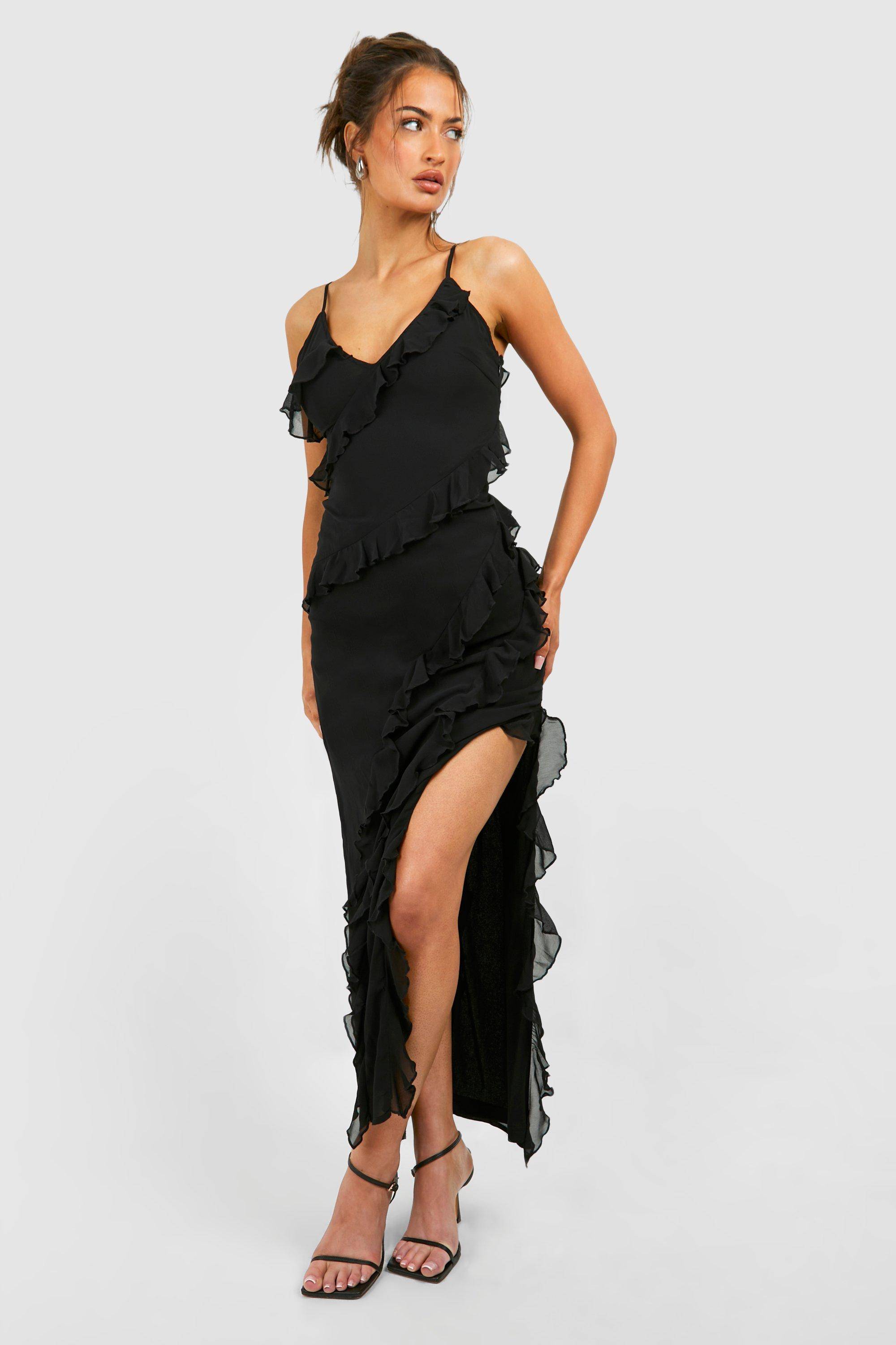 boohoo Chiffon Ruffle Maxi Slip Dress