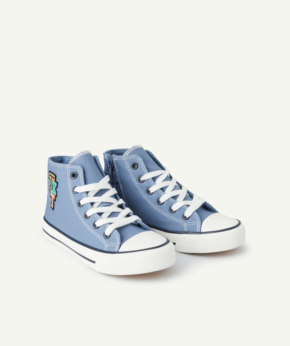 baskets en toile garçon bleues avec lacets et ouverture zippée