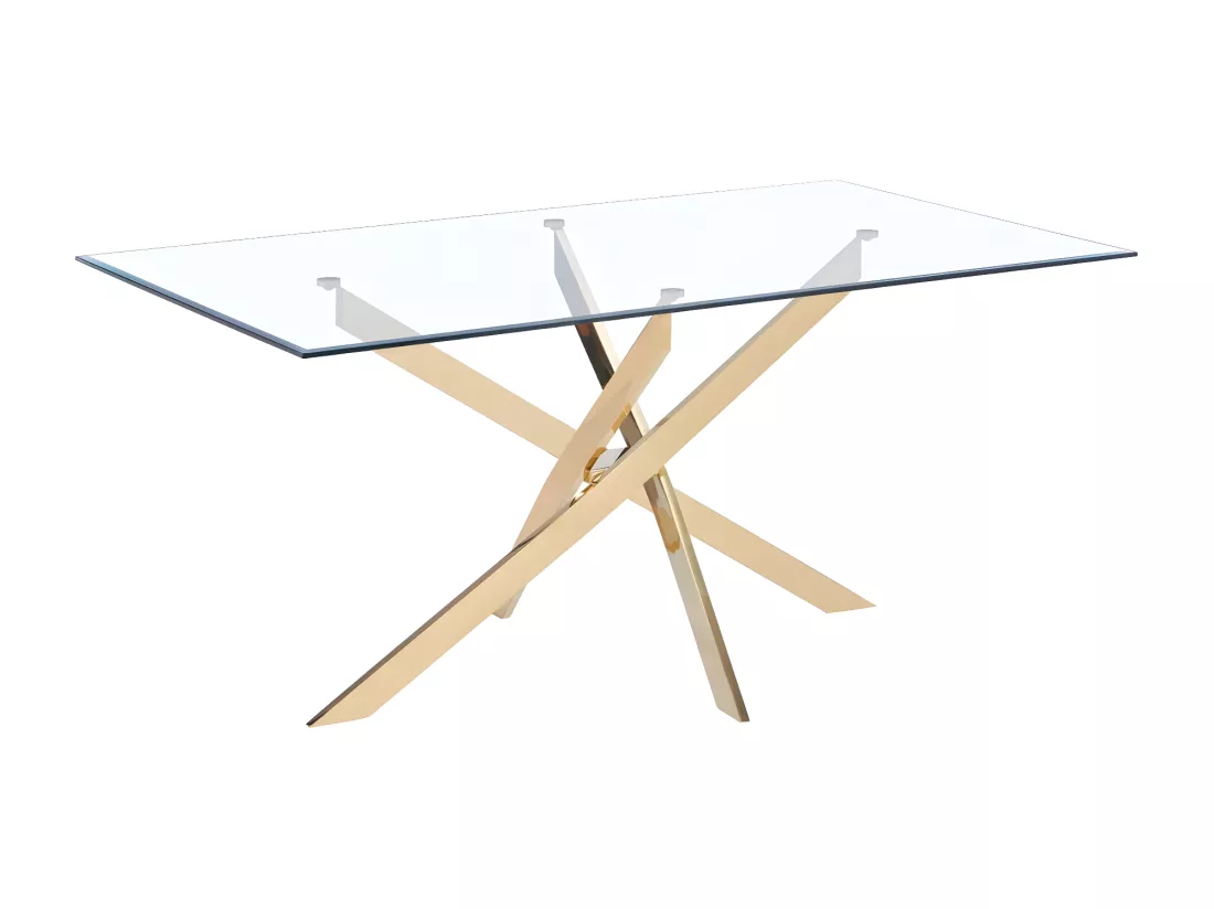 Table repas jessica xxl gold verre transparent 180x90cm