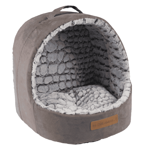 Cama em forma de iglu de camurça com estampa de cobra da M-Pets.