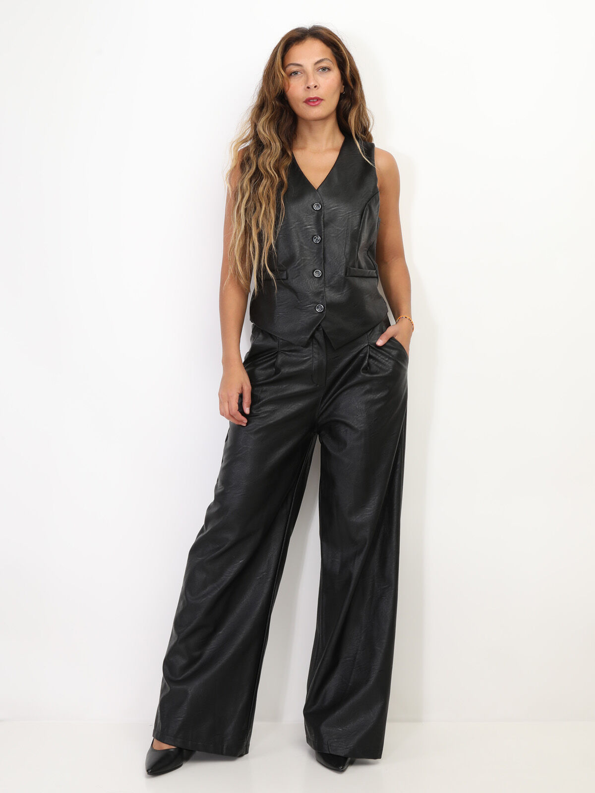 Gilet sans manches en simili- Noir