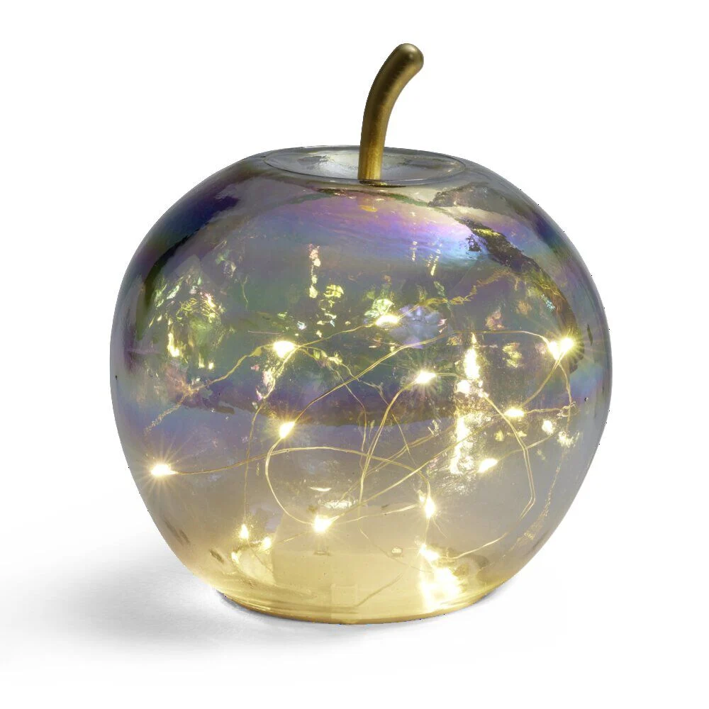 Pomme décoration LED en verre à poser grise Ø16cm
