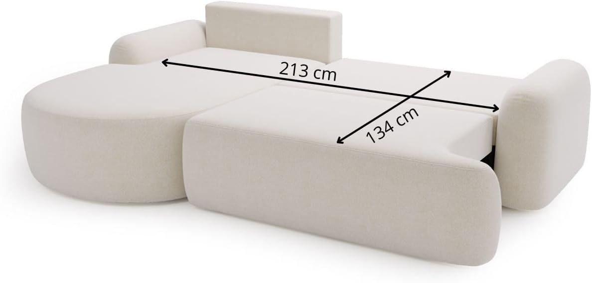 GRAINGOLD Aurio Ecksofa mit Schlaffunktion & Bettkasten 261x177 cm, L-Form Sofa mit Stauraum, Schlafcouch für Wohnzimmer, Bouclé-Stoff, 3-Sitzer Eckcouch, Modernes Design (Creme, Links)