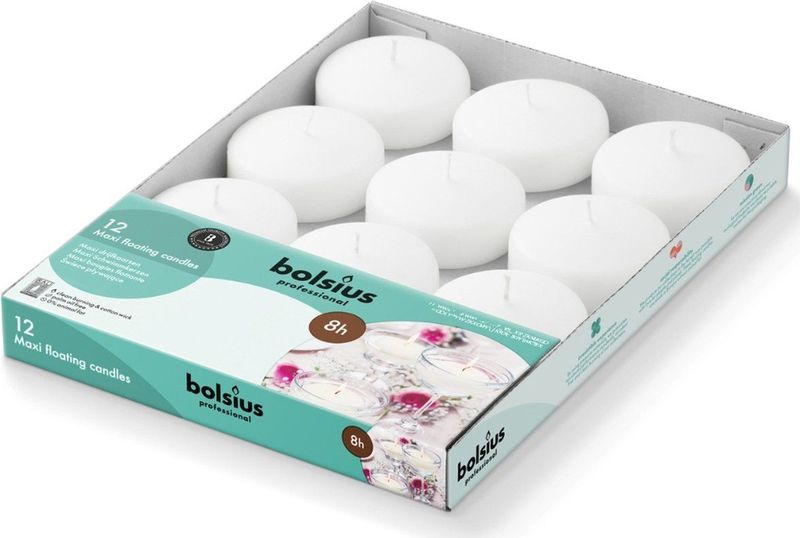 Bolsius - Maxi Drijfkaarsen - Wit - 12 stuks