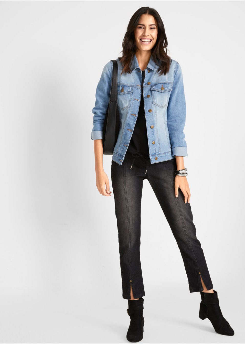 Veste en jean à empiècement latéral côtelé