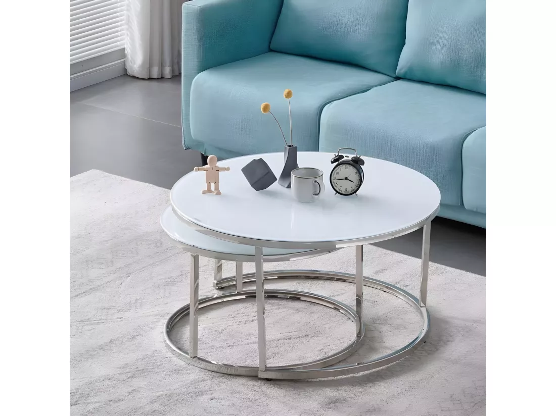 Lot de 2 tables basses gigogne arto inox blanc ultra