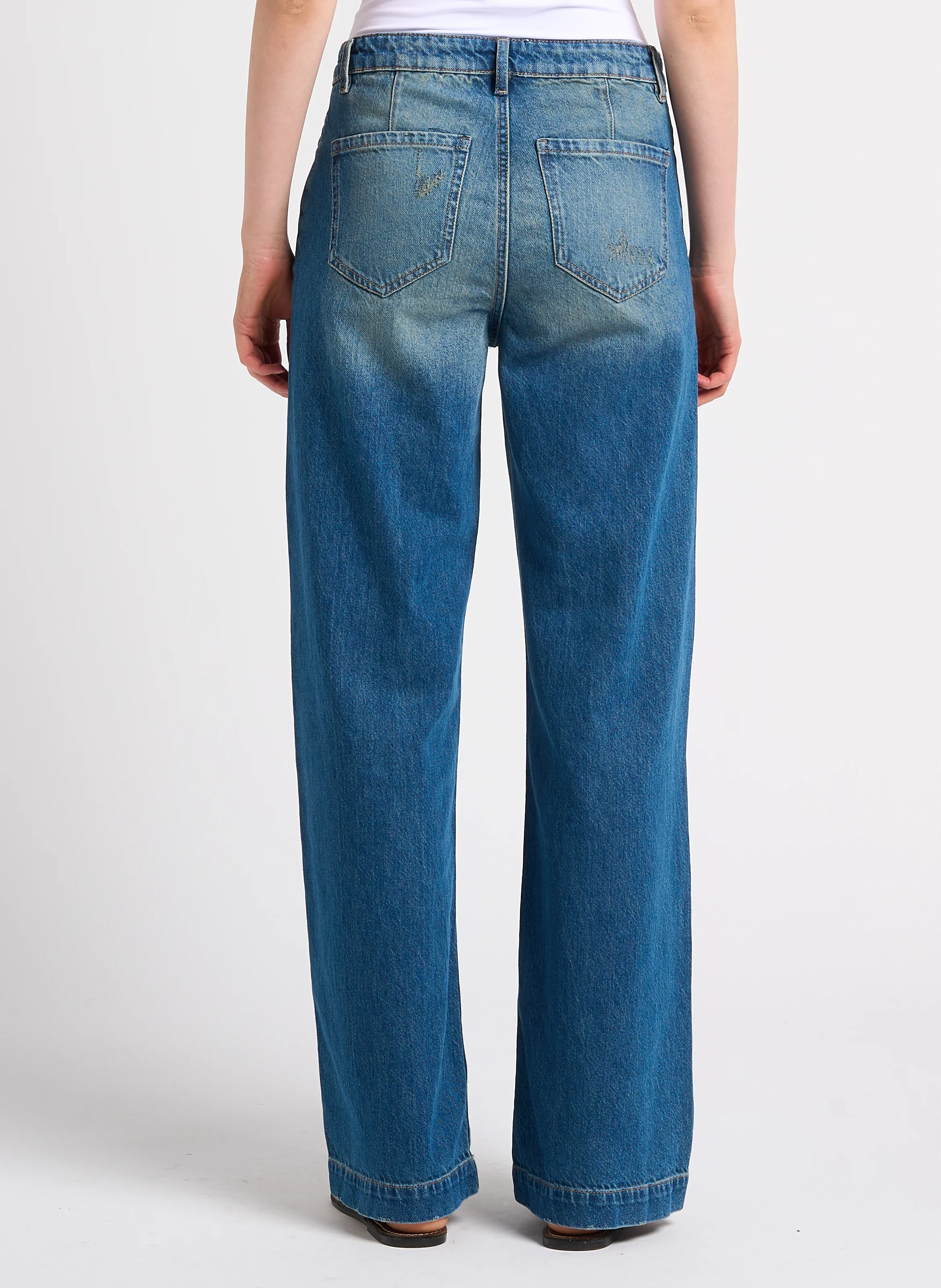 SANDY - Jean taille basse délavée en coton | Bleu