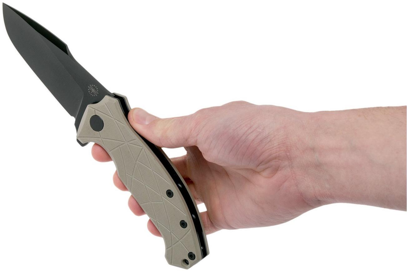 Amare Knives Coloso, tan G10, black blade, zakmes