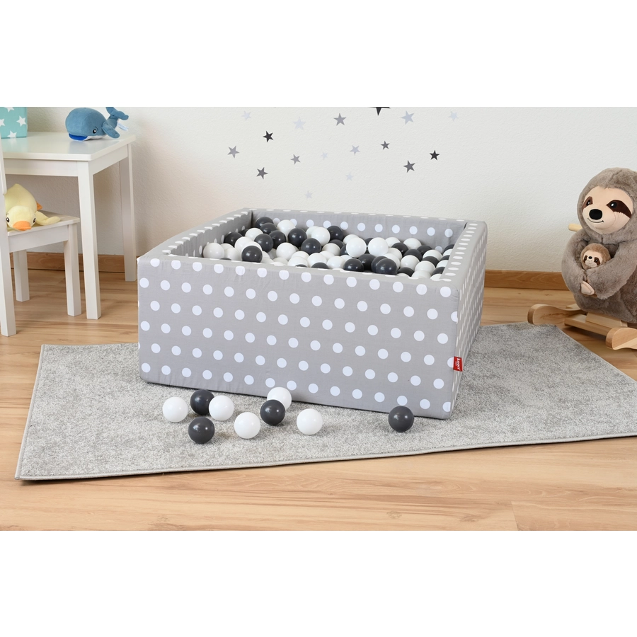 knorr toys® Bällebad soft eckig - Grey white dots - 100 balls greycreme grau