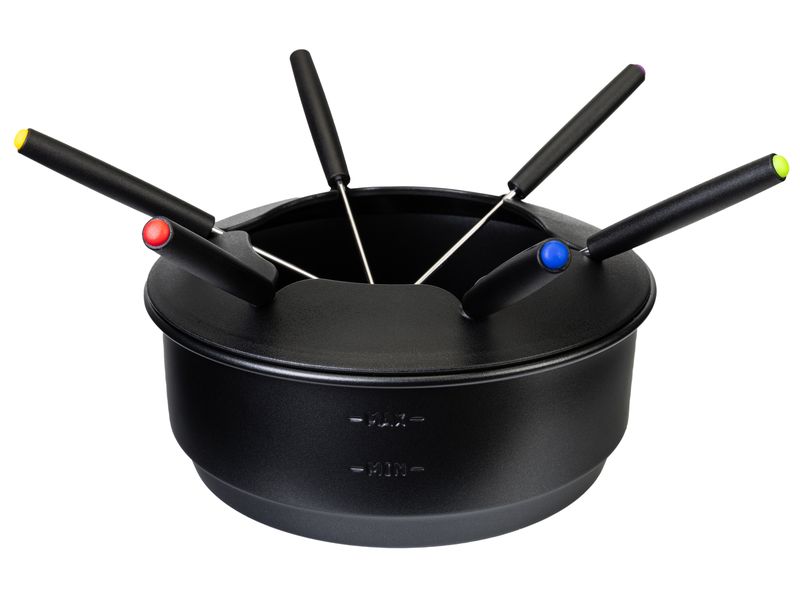 FURBER Fondue-Set Alpy 9 Teile, Schwarz/Weiss Für Fondue Chinoise, Käse- oder Schokoladenfondue