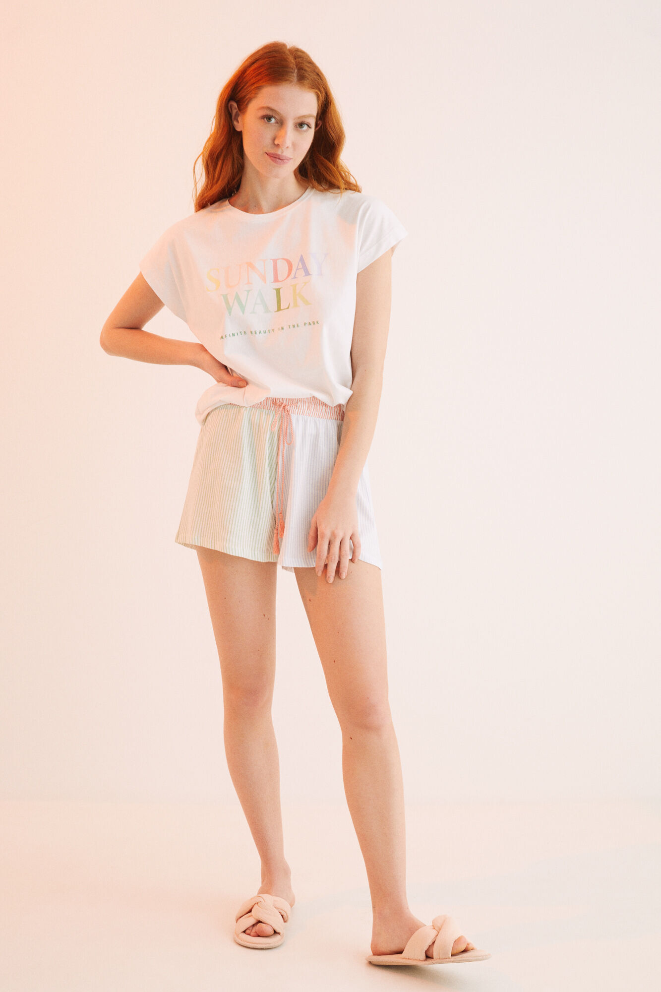 Pijama curto, 100% algodão, multicolorido - bege