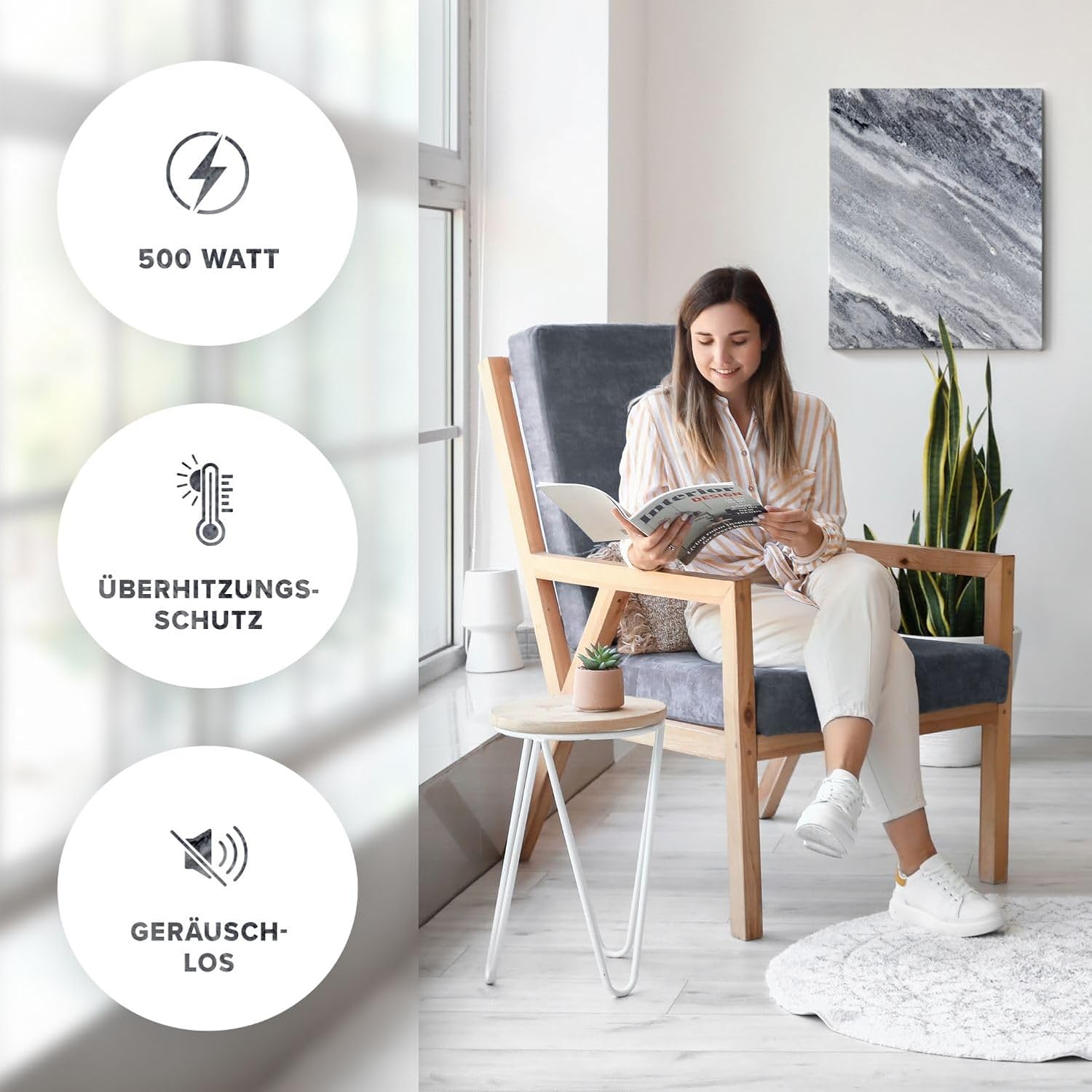 Naturstein Infrarotheizung mit Digitalthermostat I 500 W I Energiesparende Infrarot Wandheizung I 5 Jahre Garantie I Made in Germany Qarama 500 Watt