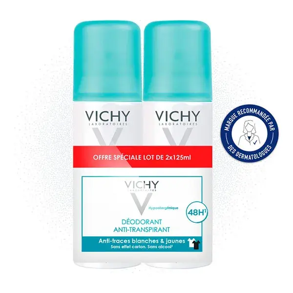 Vichy Déodorant Anti-Traces Blanches & Jaunes 48h Spray Lot de 2 x 125ml