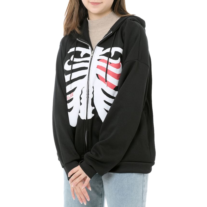 Sensarra - Rib Cage Print Hoodie met Ritssluiting