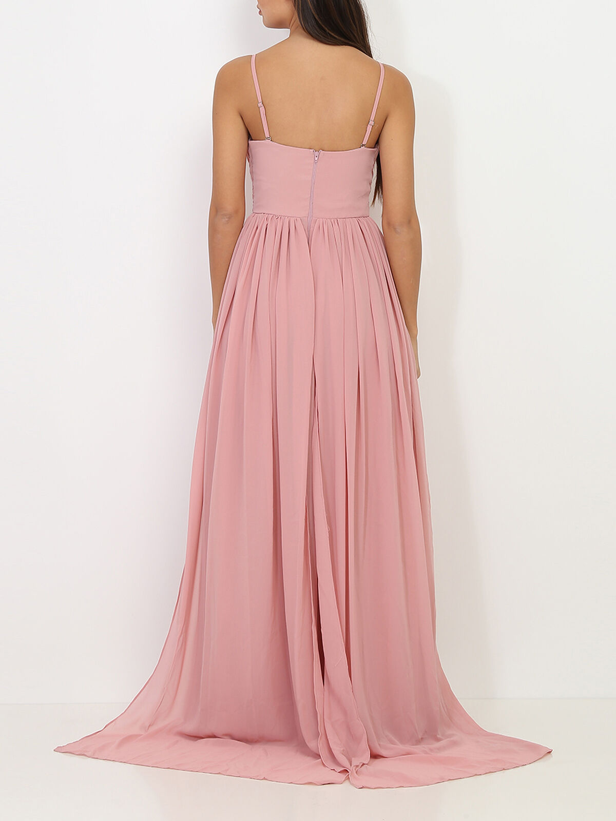 Robe longue bustier drapée- Vieux rose