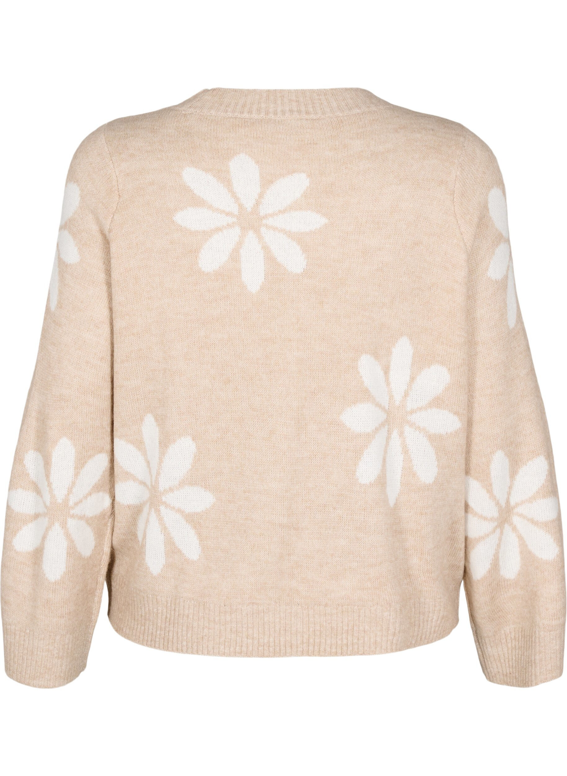 Strikbluse med blomster